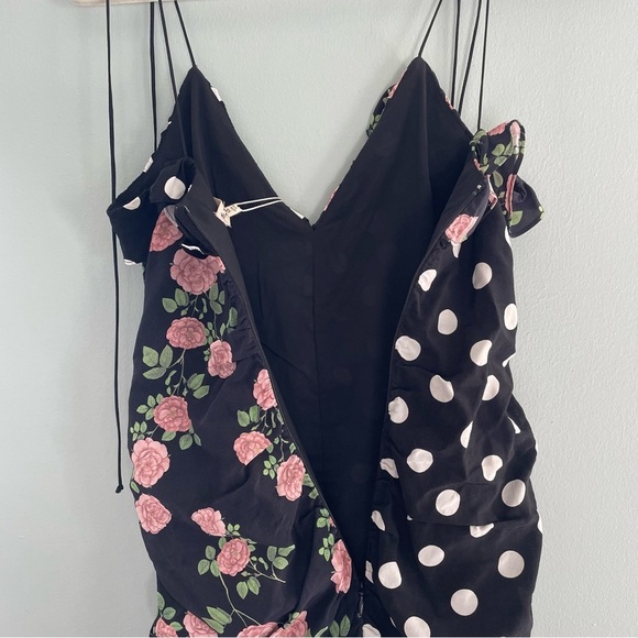 For Love And Lemons Mochi Shirred Mini Dress Black Floral Polka Print NWT XS - Picture 11 of 15